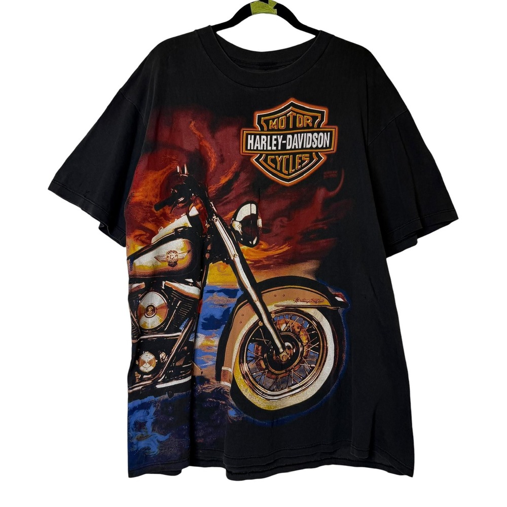 Vintage 90s Harley Davidson Flames All Over Print AOP T-Shirt Sz XL